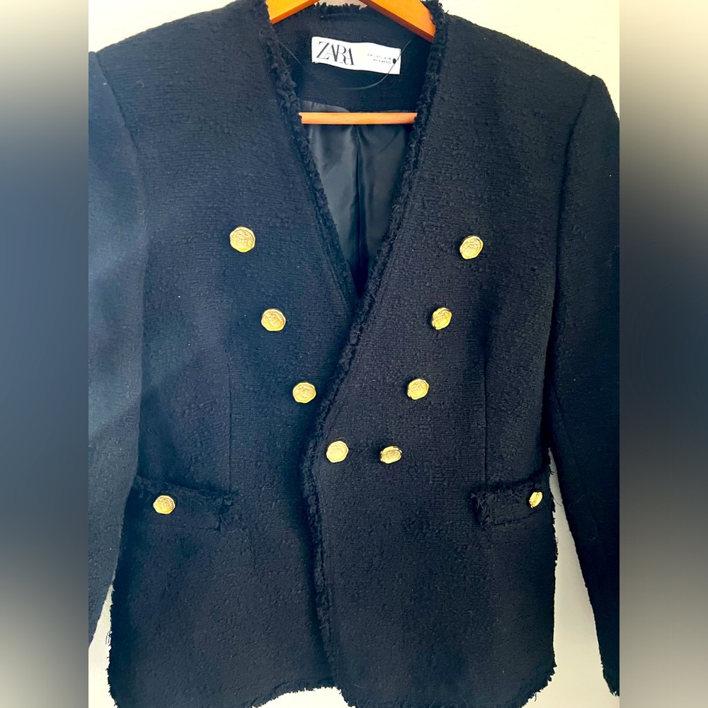 Zara black tweed blazer. Never worn size L